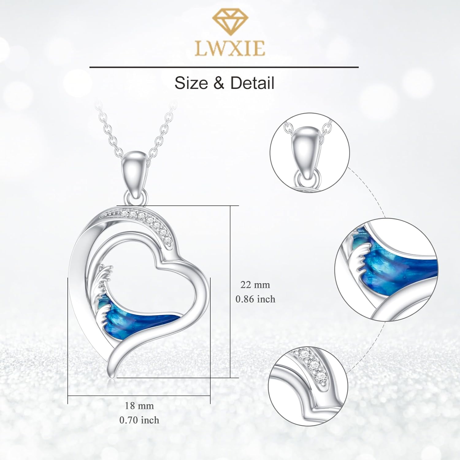 Diamond Beach Necklace 925 Sterling Silver Ocean Wave Heart Pendant Necklaces Gift for Women Mom Wife Girlfriend Daughter - Image 6