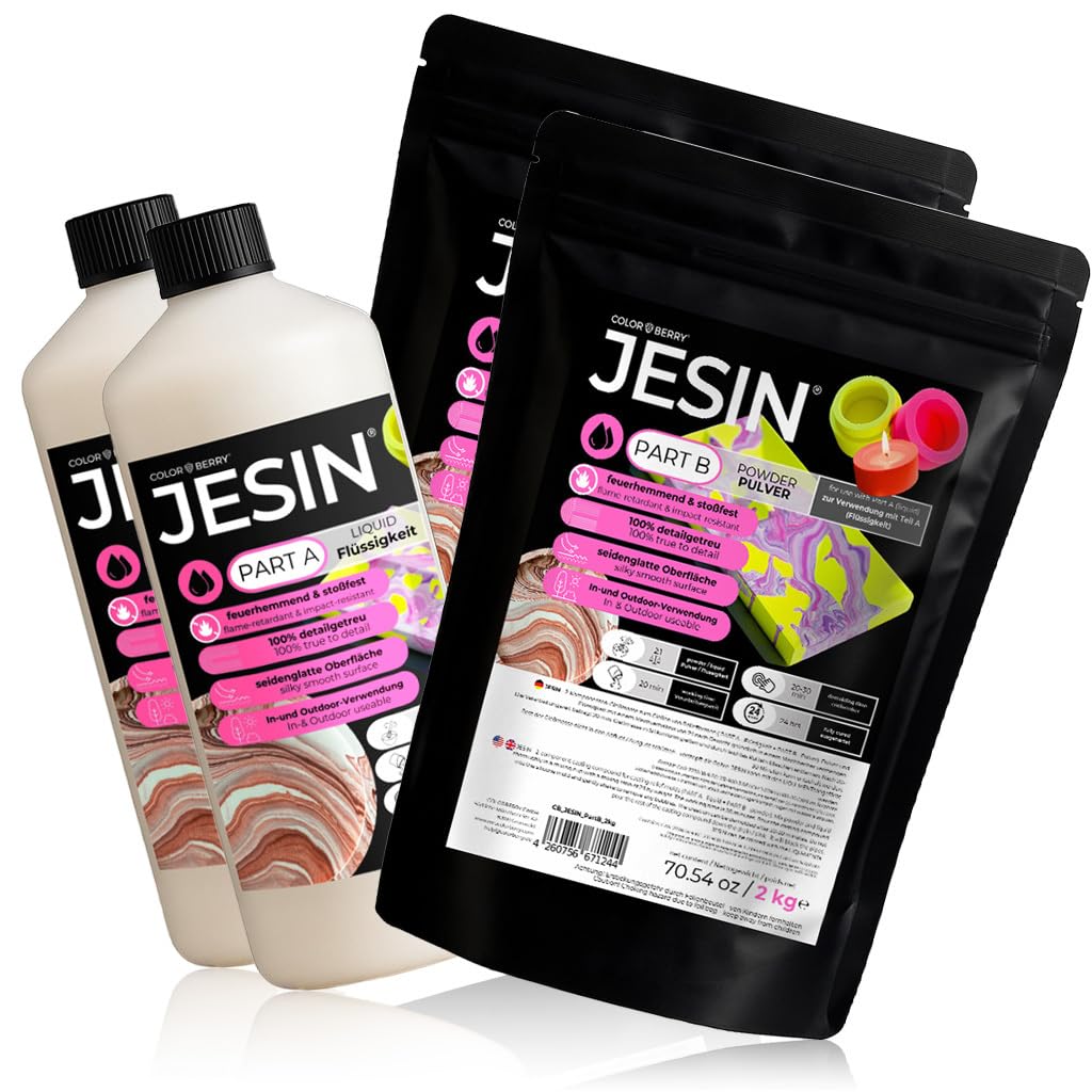 COLORBERRY JESIN 6kg Set - Gießpulver weiß Alternative aus 4kg Pulver & 2kg Gießmasse - Ersatz für Bastelbeton, Reliefgießpulver weiß, Resin & Gießbeton - Für Schmuckherstellung, Kunstwerke Gießharz