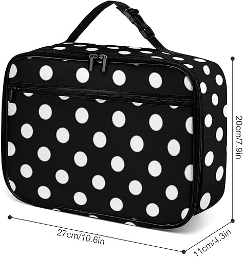 Miniatura 3 de Lonchera reutilizable con lunares negros, bolsa de almuerzo aislada, bolsa enfriadora, lonchera para comida y alimentos, bolsa de mano para mujeres,