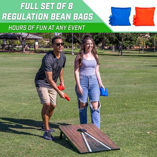 GoSports 3 x 2 ft Cornhole Board Set - Portable Outdoor Toss Game for Adults & Family - Includes Set of 8 Bean Bags with Built-in Storage - Dark Rustic by GoSports - Image 4