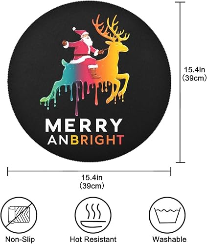 Miniatura 3 de Drip Deer Christmas Santa Round Farmhouse placemats Dinner Reversible placemats individuales para mesa de comedor 15.4x15.4in Set of 6