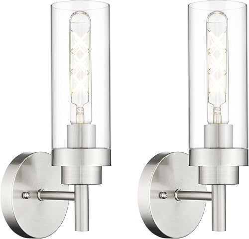 Miniatura 24 de Emak Luces de tocador negras y doradas para espejo, lámparas de baño modernas de 22 pulgadas con pantalla de vidrio transparente, aplique de pared