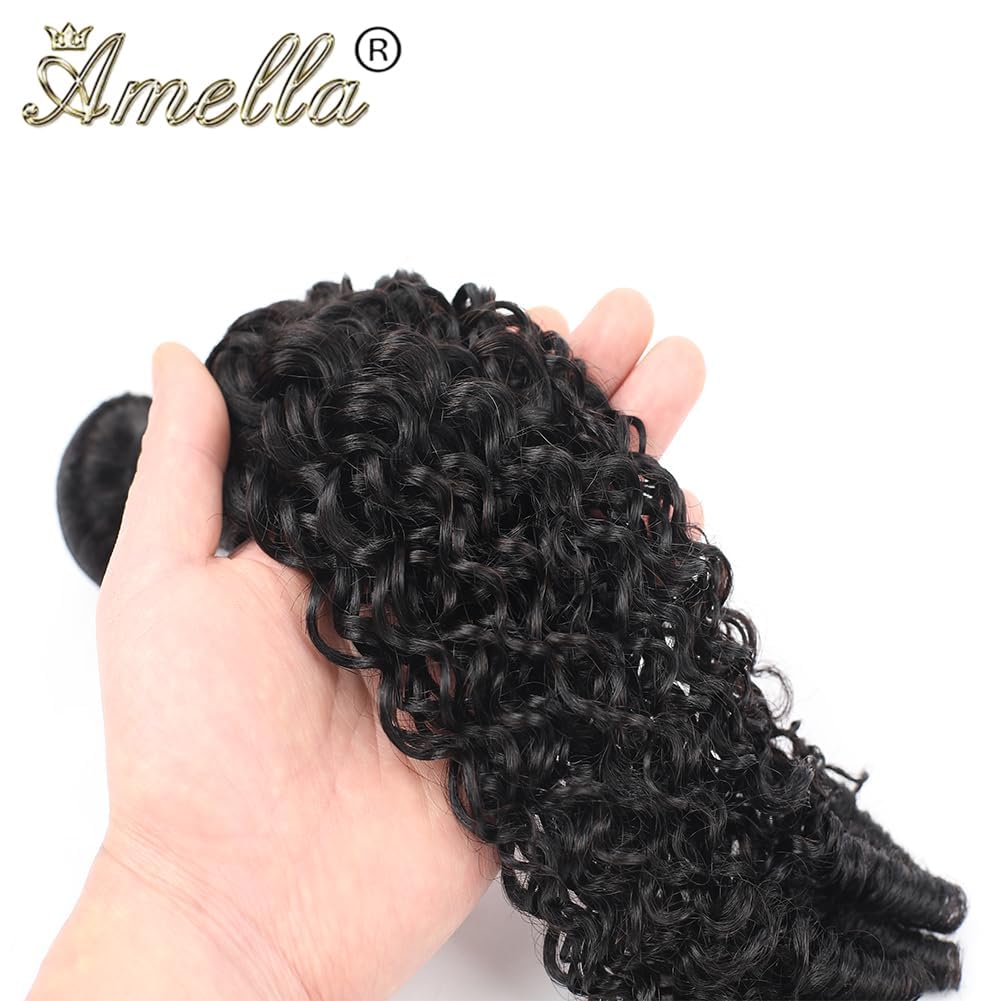 Amella Burmese Curly Bundles Human Hair with Spiral End 18 20 22 Inch 3C4A 100% Unprocessed Virgin Burmese Kinky Curly Human Hair Bundles Weft Extensions Natural Black