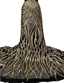 Gold & Black Exotic Stretch Sequin Lace Fabric/ 4 Way Stretch Sequins Fabric/Gold & Black Sequin Lace/Wedding Lace/Prom Dress Sequins-Selling by The Yard- for Dresses-Wedding/Prom/Programs-Design #5L - Buy now