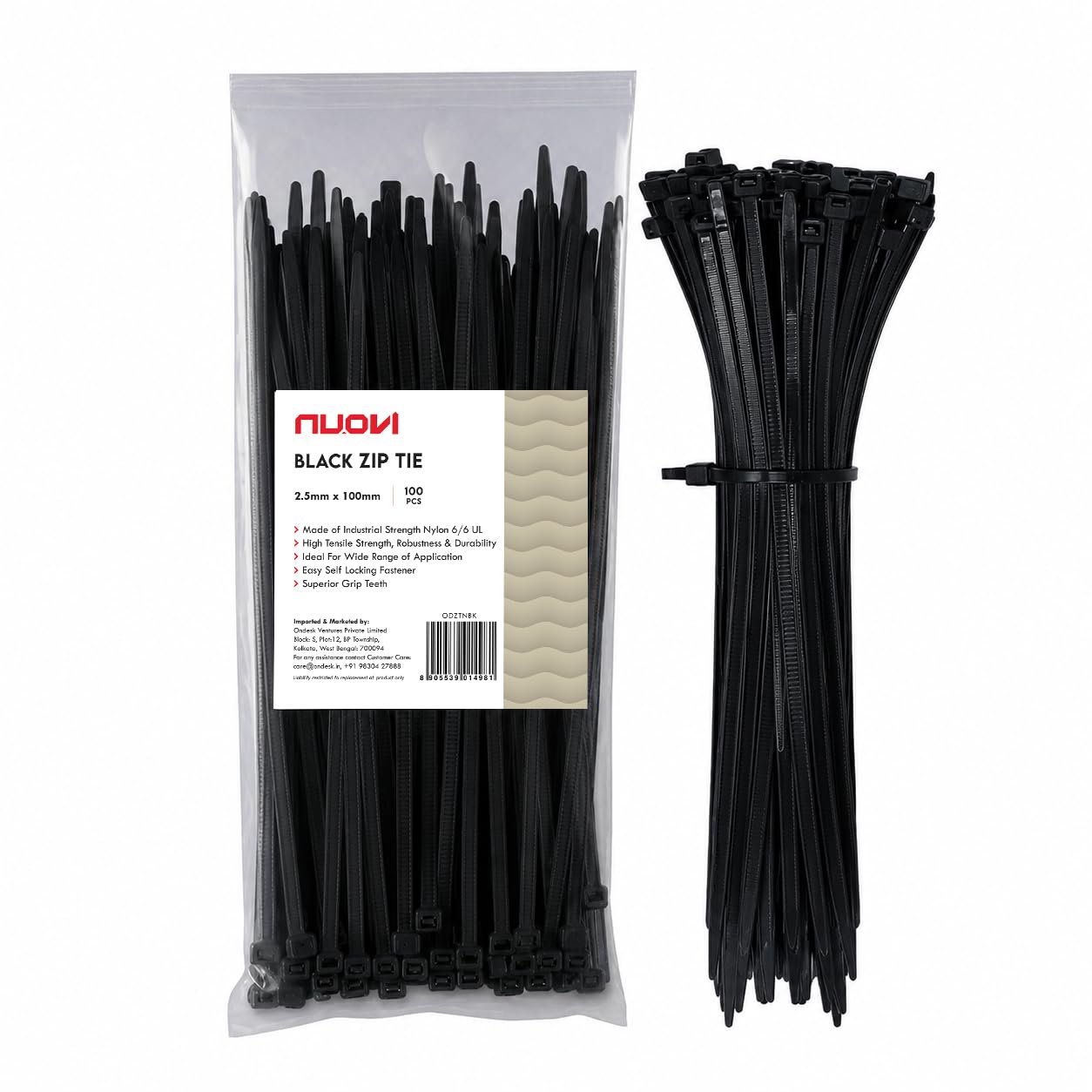 NUOVI Black Zip Ties 100mm X 2.5mm | Heat Resistant Cable with Self-Locking Mechanism | Self-Lock, Antislip Cable Organizer | for Indoor & Outdoor Use (Set of 100)-image-11