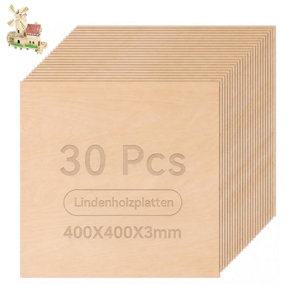 30 placas de madera contrachapada, 400 x 400 x 3 mm, madera de tilo espesa, madera contrachapada, placa de madera para proyectos láser, manualidades, modelo, pintura, pinturas grabadas