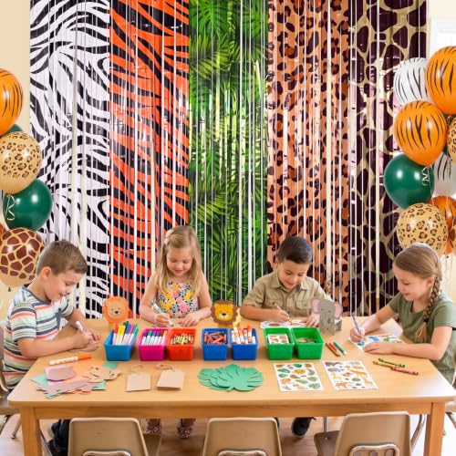 Image of Tiamon 2 Pack Safari Party Decorations 3.3 x 6.6 Ft Foil Fringe Curtains Backdrop Jungle Animals Tinsel Streamers Photo Booth for Wild Baby Shower Birthday Party Supplies