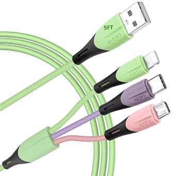 Multi Charging Cable 2Pack 5FT, 3 in 1 Universal USB Charging Cable for Multiple Devices, Flexible TPE Phone Charger Cord with IP, Type C, Micro USB for iPhone 17 16 15 14