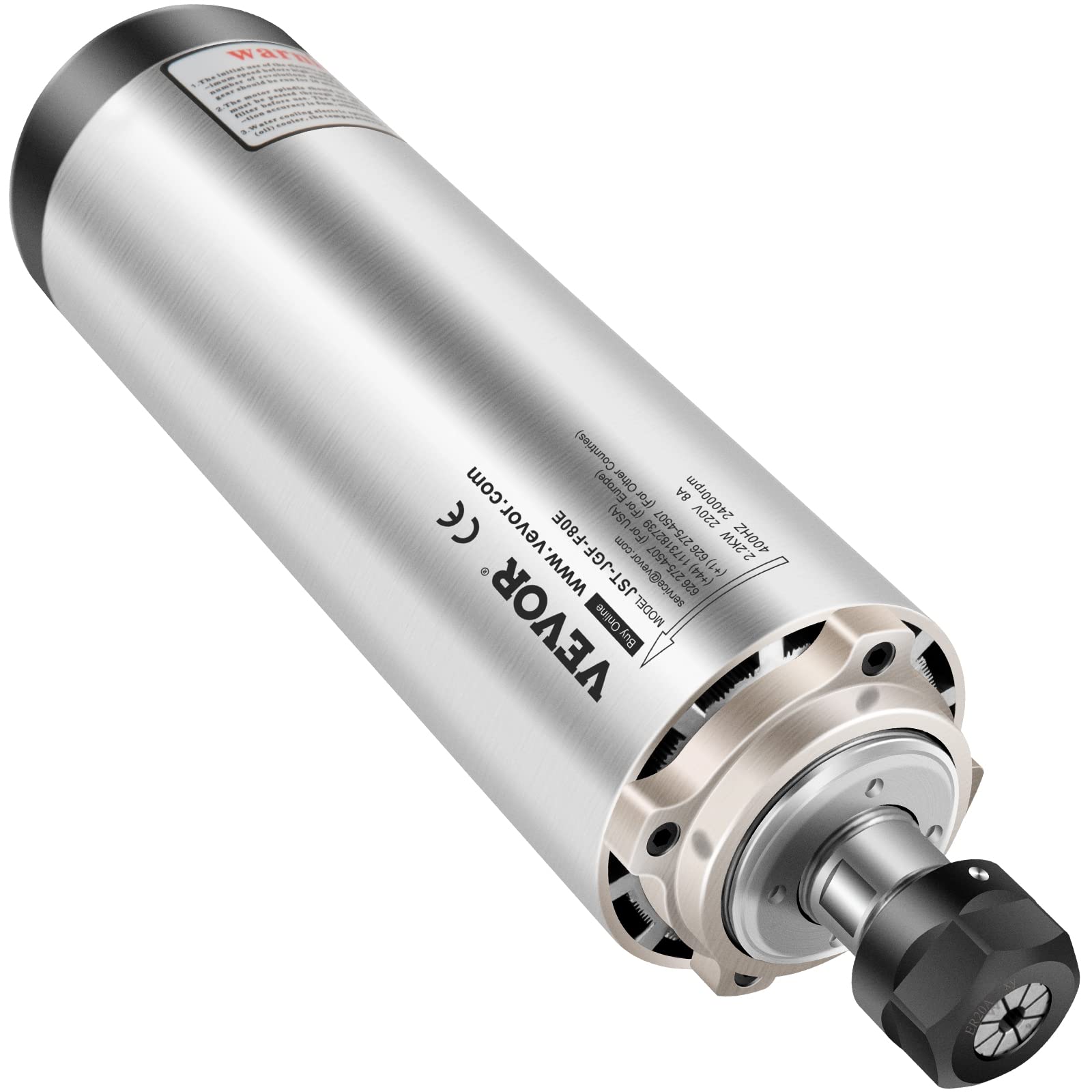 Motor Husillo VEVOR 2.2 KW 220V, Alta Velocidad 24,000 RPM, Refrigerado por Aire, Cono ER20, Frecuencia 400 Hz, Ideal para Fresado y Grabado
