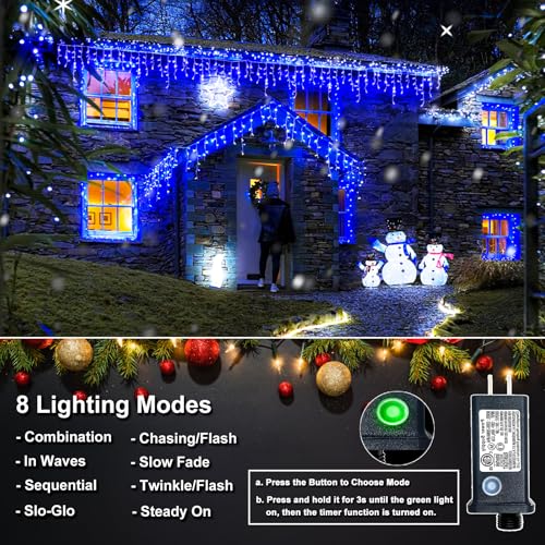 66FT 640 LED Icicle Lights for Outside, 8 Modes Timer 120 Drops, Blue — view 2