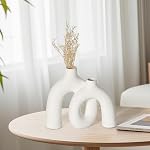 Ceramic Vase, Nordic Modern Boho in Style Decorative Ceramic Aesthetic Flower Vase for Home Decor (White)