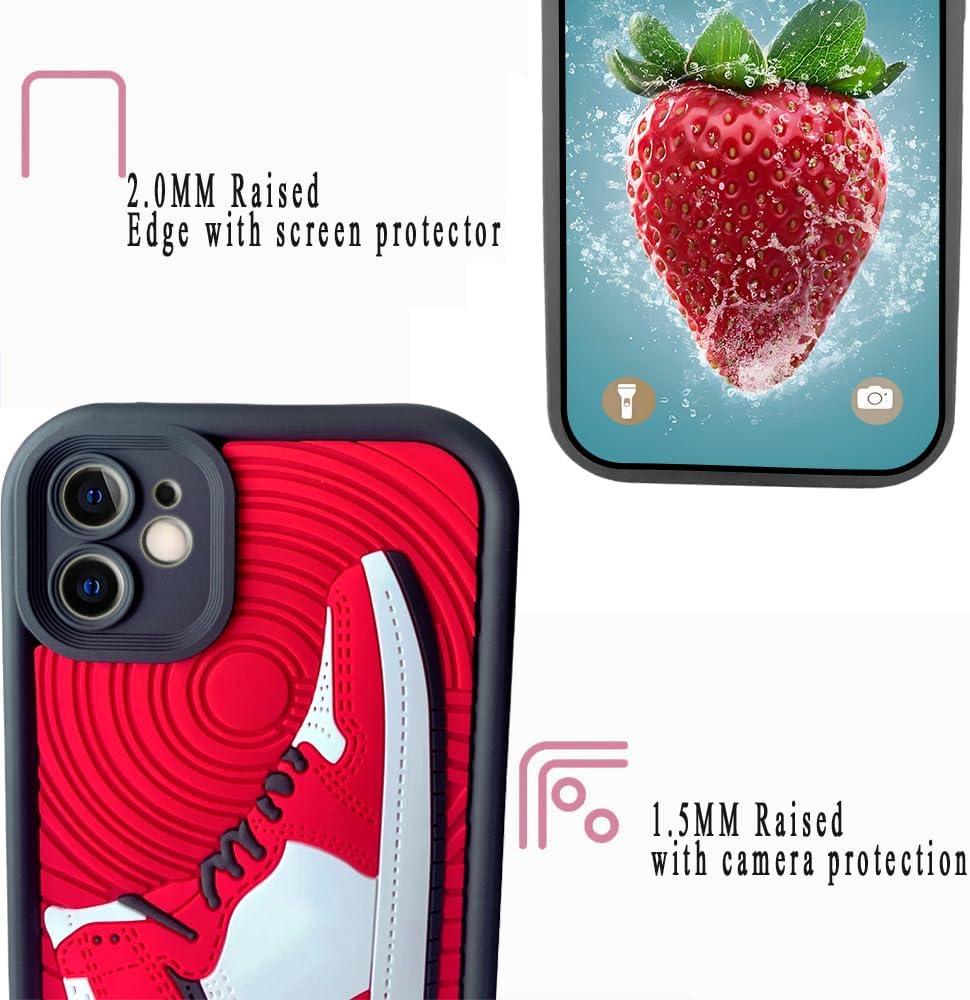Cool Luxury Phone Case for iPhone 11 Case,Street Aesthetic Shockproof Designer for Boys Men,3D Classic Sneaker Design Cases Compatible with iPhone 11 case Red - Image 4