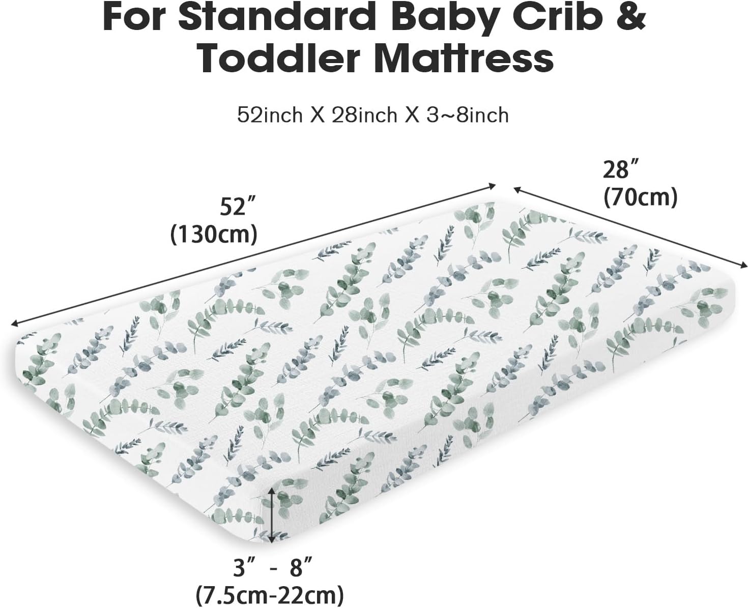 Little Grape Land Muslin Crib Sheets Fitted for Boys and Girls 2 Pack, 100% Cotton Baby Bed Sheets Soft Breathable, Neutral Fitted Baby Mattress Sheets for Standard Crib 52x28 inches, Green Leaves
