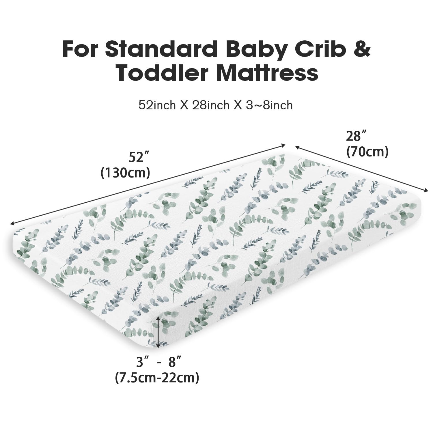 Sábanas de muselina para cuna, paquete de 2 sábanas bajeras neutras para colchón estándar de cuna y colchón de cama infantil, 28 x 52 pulgadas, hojas verdes