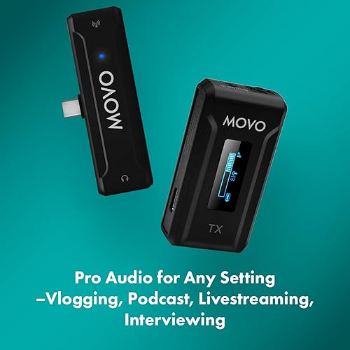 Miniatura 5 de Movo WMX-2-C Micrófono inalámbrico para Android con estuche de carga, micrófono Bluetooth para micrófono de solapa Android, micrófono de solapa