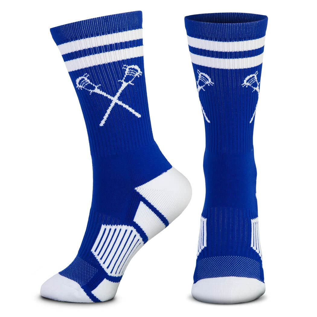 ChalkTalkSPORTS Lacrosse Performance Crew Socks - Retro Crossed Sticks - Youth & Adult - Multiple Colors - Lax Mid-Calf Socks