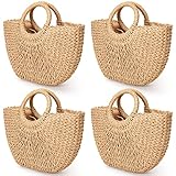 Mixweer 4 Pcs Straw Bag for Women Summer Travel Rattan Woven Raffia Beach Handbags Handle Big Capacity Tote Clutch Bags 2025(14.96 x 3.15 x 11.42 Inch, Classic)