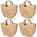 Mixweer 4 Pcs Hand Woven Straw Bag Summer Travel Straw Beach Bags for Women Round Top Handle Straw Handbag Big Capacity Toto Retro Rattan Tote Clutch Bags