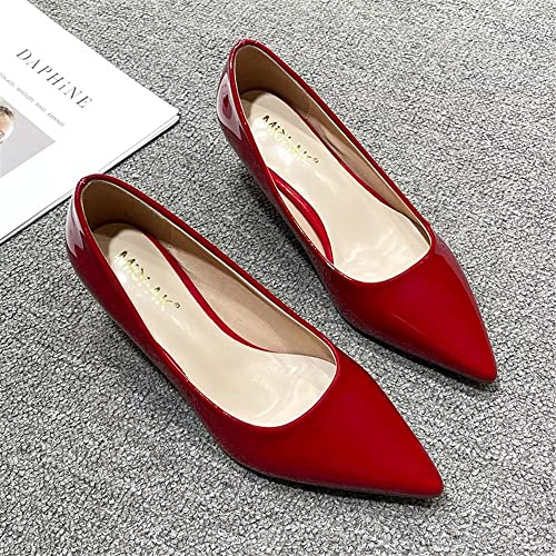 Stunner Women's Pumps Classic Fashion Pointed Toe Low Kitten Heel Dress Pumps Red 40(8)3