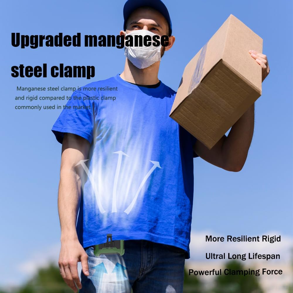 CAZOKASI 2024 Upgrade 10000mAh Waist Clip Fan Wearable Fan Portable Personal Body Fan Powerful Upto 40H Cooling and Heatstroke Prevention Fan (Gray and Orange) (10000mAh / Green) - Image 4