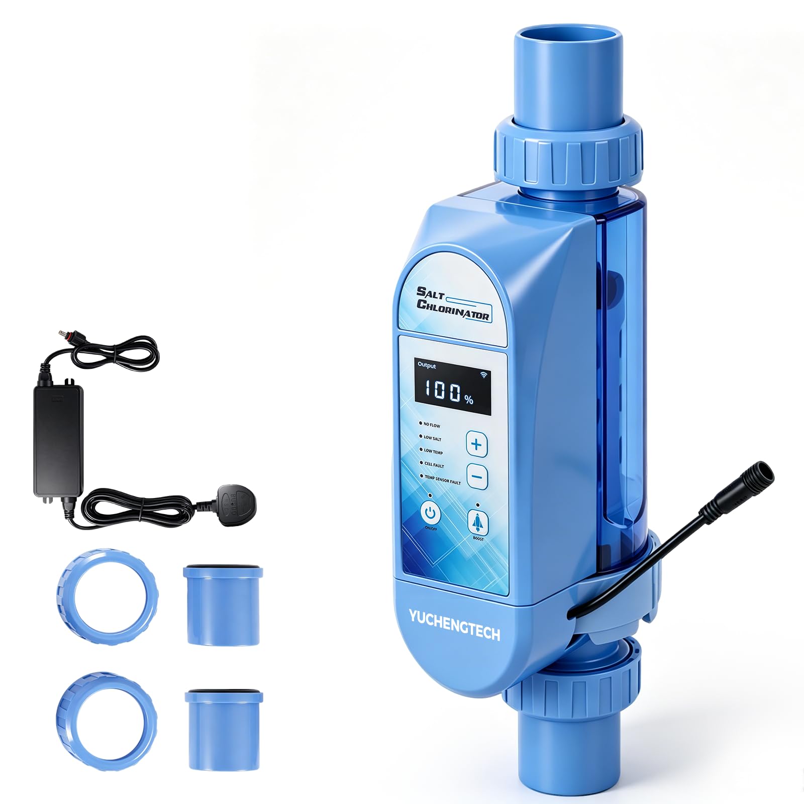 YUCHENGTECH Clorador Salino para Piscinas 12 g/h | Capacidad de Hasta 50 m³ Con Célula de Titanio, Panel de Control LED y Función de Autolimpieza para Piscinas Enterradas