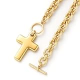 Zeffy 14K Gold/Silver Plated Chunky Thick Chain Toggle Clasp Necklace Dainty Baroque Pearl/Heart/Cross/Turquoise Pendant Necklace