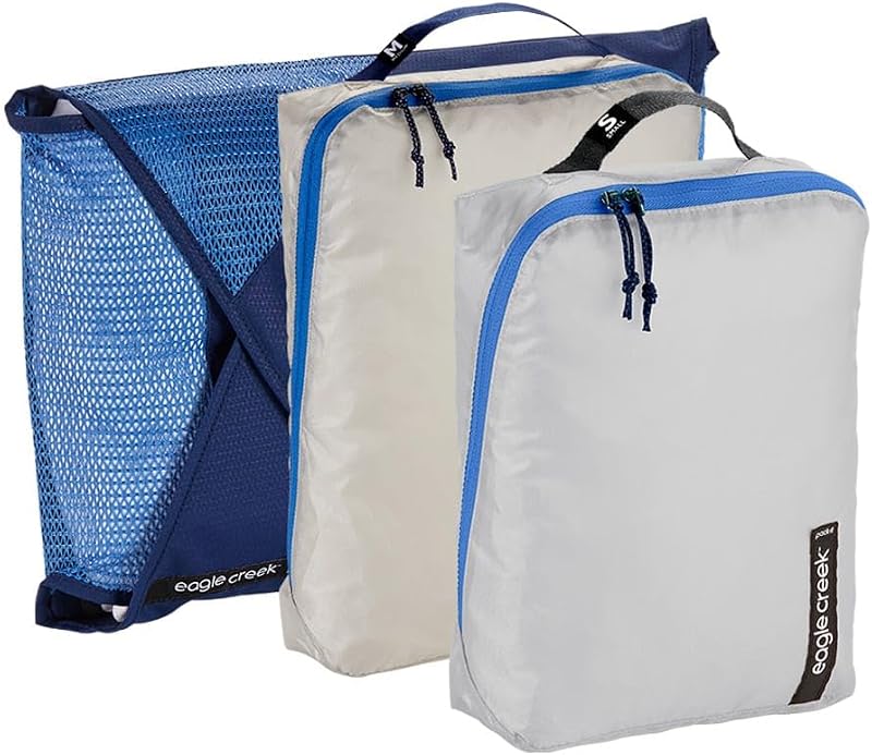 Pack-It Starter Set - Juego de bolsas organizadoras de valija con carpeta para ropa antiarrugas y cubos de embalaje de viaje, azul Az/gris