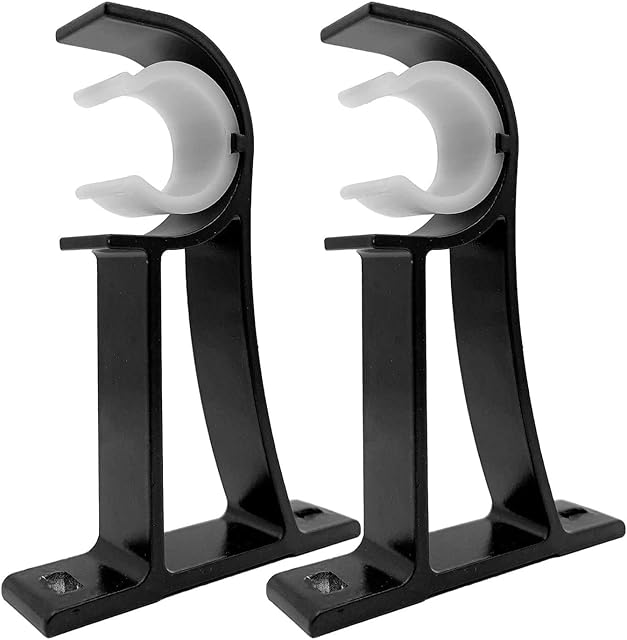 KOLAKO Curtain Rod Bracket, Aluminum Curtain Rod Holder, Curtain Rod Support Drapery Rod Bracket Aluminum Alloy Heavy Duty Single Curtain Rod Brackets Suit for 26-28mm (1 Pair, Black)