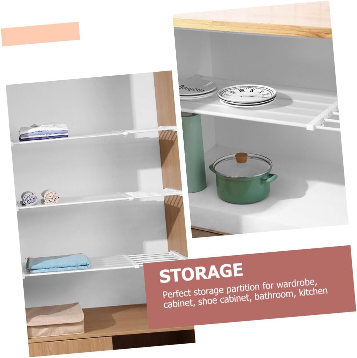 Closet Tension Shelf Expandable Wardrobe Rack Multi-use Storage Partition for Bedroom