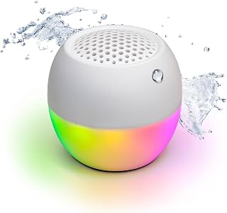 Bluetoothスピーカー 防水IPX6 光るLEDライト連動 アプリEQ調整 ステレオペアリング対応 自撮りリモコン機能 USB Type-C充電 全8色 コンパクト ポータブルスピーカー (ホワイト)