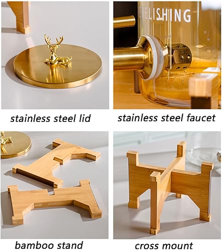 Miniatura 3 de Drink Dispenser Glass Drink Dispenser WStainless Steel Spigot &amp; Bamboo Stand Leakproof Beverage Dispenser Decorative Water Dispenser for Sun Tea