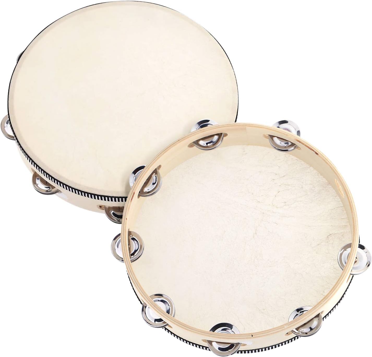 an-do-er 10" Hand Held Tambourine Drum Bell Birch Metal Jingles Percussion Musical Educational Toy Instrument for KTV Party Kids Games