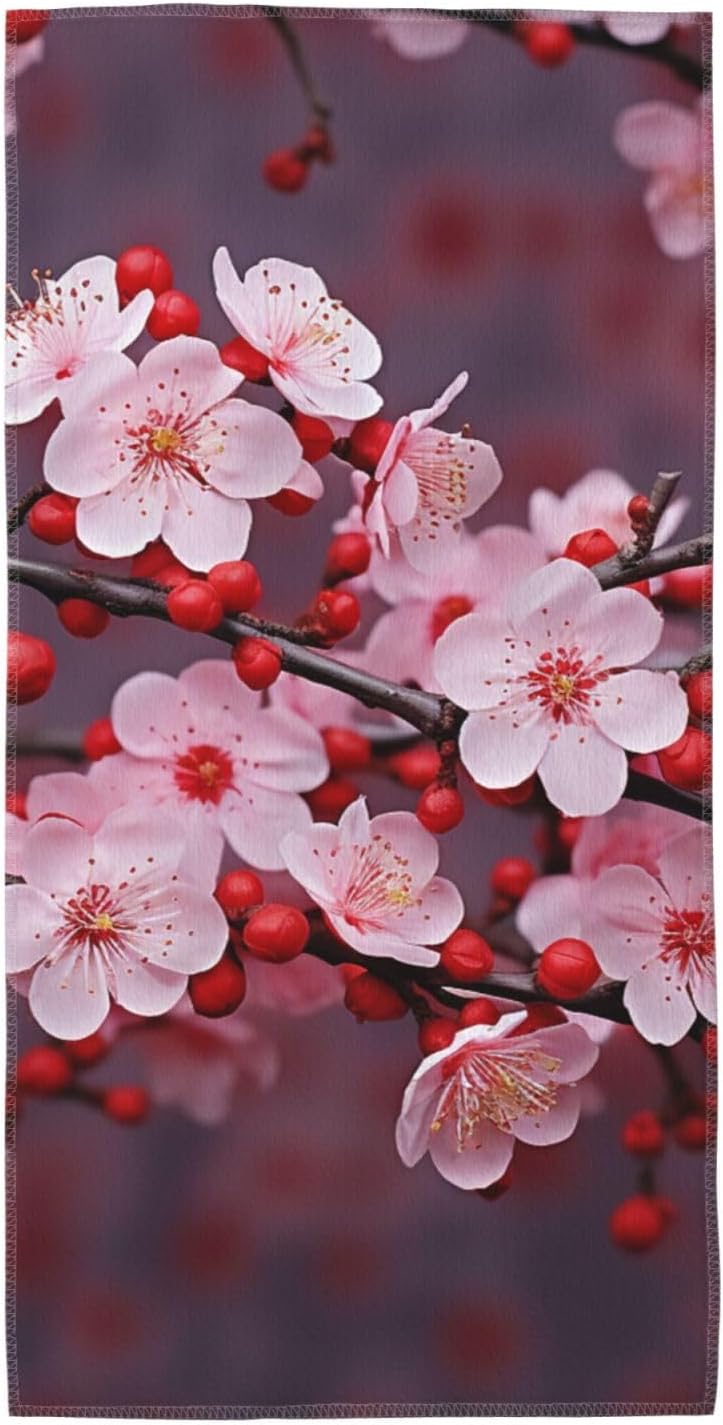 Hand Towels for Bathroom, Soft Absorbent Bath Towels Decorative Guest Towel Microfiber Face Towel Pink Plum Blossom Kitchen Dish Towels for Home Hotel Gym Spa Yoga 13.8″X27.5″