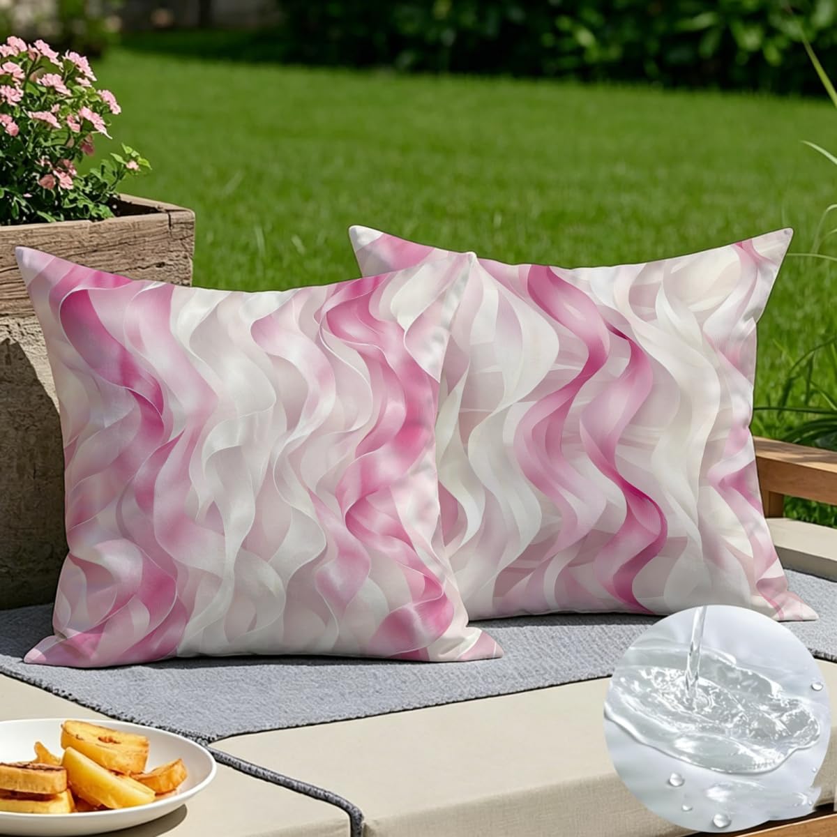 Housse de coussin 60x60 pour extérieur lit jardin tissu de lin rose imperméable