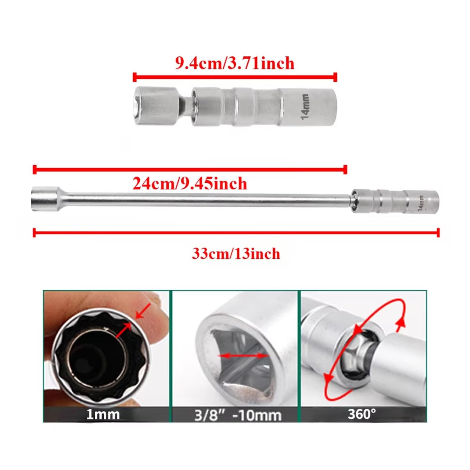 Llaves de bujías Imán 14mm 16mm para Herramienta Extracción Bujías Manguito Llave Inglesa De Vela Giratoria Herramientas De Enchufe De Extensión Larga(1set)
