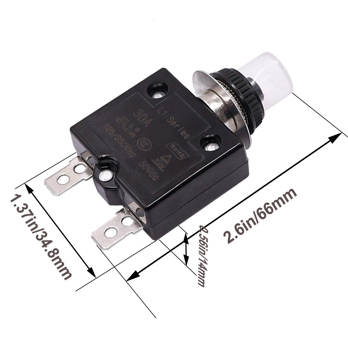 smseace 20Amp Electric Button Breaker 125/250VAC,Thermal Overload Protector L1 Series with Manual Reset, Waterproof Button Cap L1-20A: Tools & Home Improvement