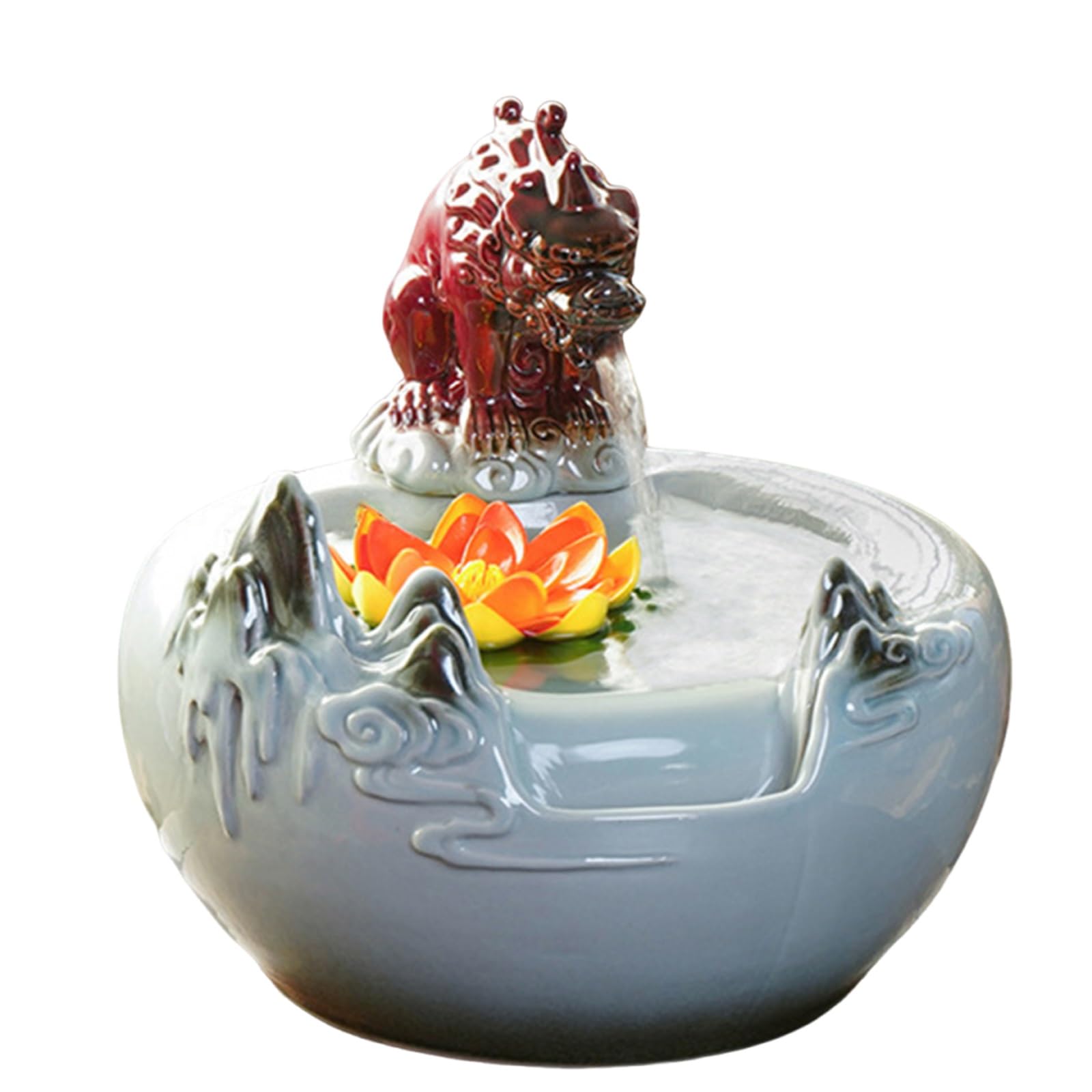 Ceramics Waterfall Tabletop Fountain Decor,Circulating Water Desktop Fountains,Pet Water Fountain Commercial Gifts Water Fountain Ornaments, 26 * 26 * 25cm