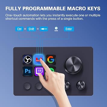 ActionRing Streaming Macro Keypad, Stream Controller Deck, Gaming Shortcut Keyboard, with 6 Customizable LCD Shortcut Keys, 3 Buttons and 3 Dials, Trigger Actions in OBS/Twitch/YouTube, For office workers and Content creaters,Windows 10/Mac14.0 (N3 Black)