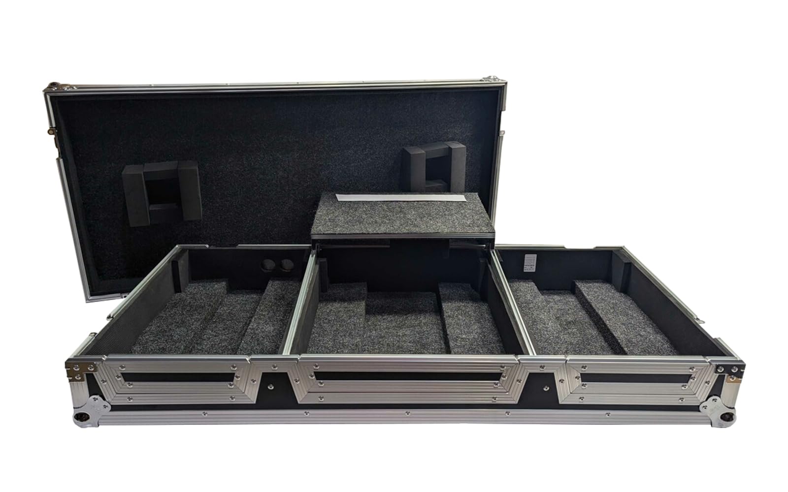 Harmony Cases HCCDJ3000DJMA9WLT DJ Flight Case Compatible with Pioneer CDJ-3000 & DJM-A9 4 CH with Laptop Shelf, Wheels and Adjustable Foam Velcro Inserts - Black