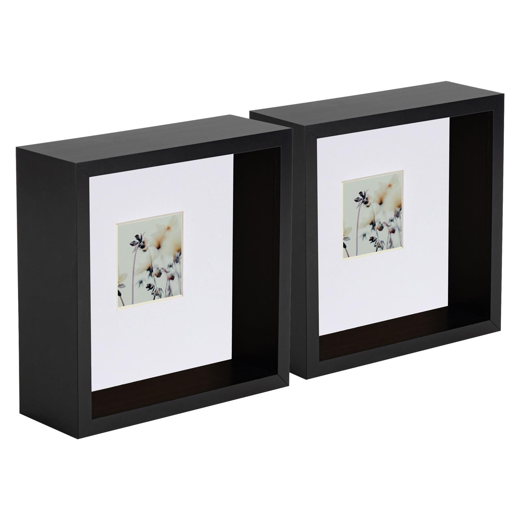 Nicola Spring Black 5 Piece 6 X 6 3D Shadow Deep Box Photo Frame Set - Craft Display Picture Frame With 2 X 2 Mount