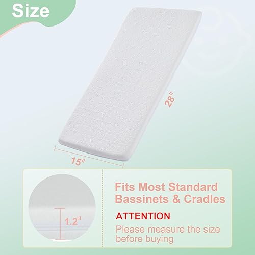 Miniatura 2 de ANGELBLISS Cubrecolchón de moisés, colchón de espuma viscoelástica de gel con funda extraíble (28 x 15 pulgadas), apto para Chicco LullaGo Anywhere