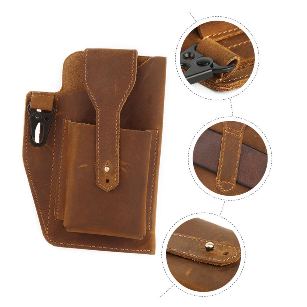 Riñonera Deportiva Hombre Vintage de Piel Auténtica Resistente Ligera Hebilla para Colgar Llaves Bolsa de Almacenamiento para Cintura Uso Diario y Viajes