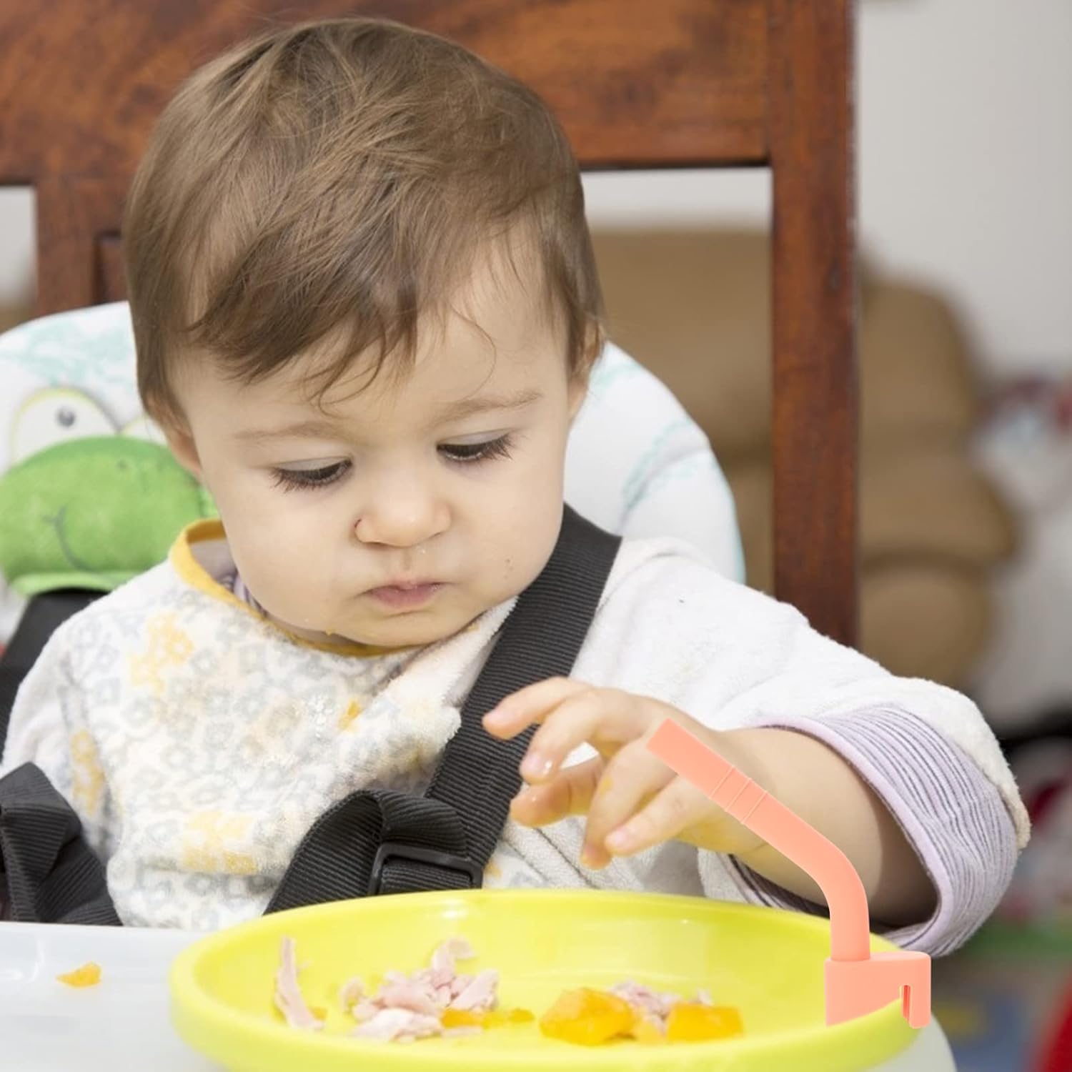 日本産 Lurrose 離乳食 シリコンストロー ベビー シリコン製 洗える 携帯 安全 無毒無害 乳幼児用 食事用 ランチョンマット離乳食 ベビー食器 4本セット 緑 オレンジ Para Choque Com