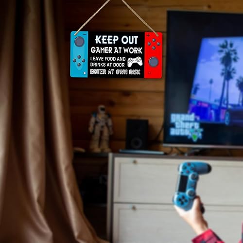 Miniatura 5 de Letrero de sala de juegos, accesorios para videojuegos, decoración de habitación de jugadores para niños, letreros divertidos para sala de juegos,