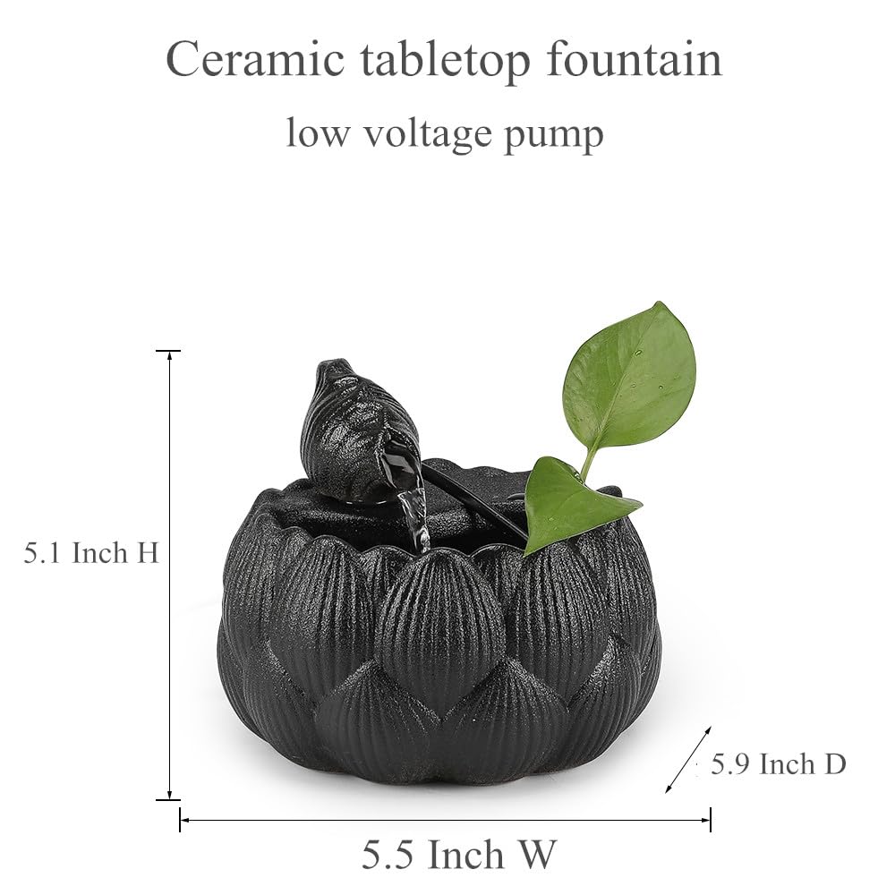 Ceramic Tabletop Fountain Waterfall Feature for Indoor and Outdoor Table Desk Office Patio (Black A153)