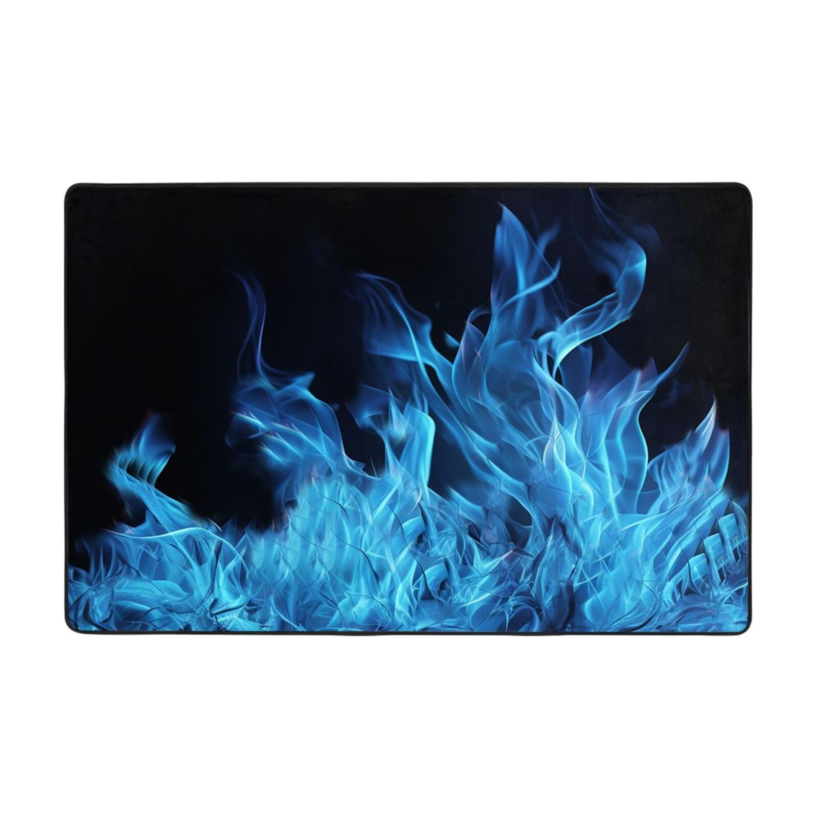 Tapis moderne en peluche bleue 183x122 cm lavable et antidérapant