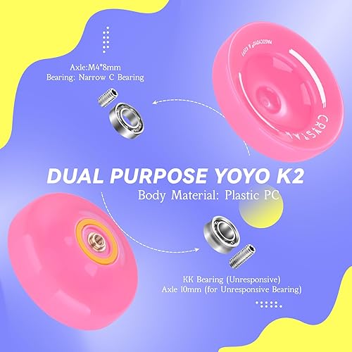 Miniatura 82 de MAGICYOYO K2 Crystal - Yoyo reactivo para niños, 2 yoyos profesionales, de doble función, para trucos con rodamiento no reactivo + 12 cuerdas +