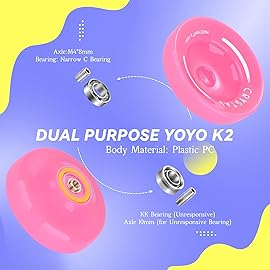 MAGICYOYO K2 Plus Crystal Responsive Yoyo for Kids, Pink Yo-yo for Beginners, Trick Yo Yo with Replacement Unresponsive Bearing for Intermediate, with 6 Yoyo Strings, Bag, Bearing Remover (Sky Pink)