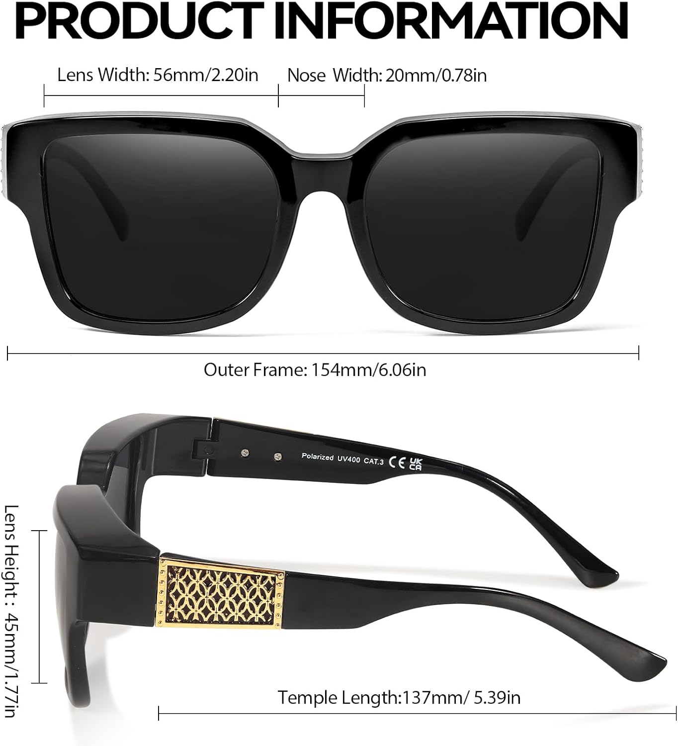 LVIOE Fit Over Glasses Sunglasses Women Men Polarized Oversized Square with UV400 Protection Shades - Image 3