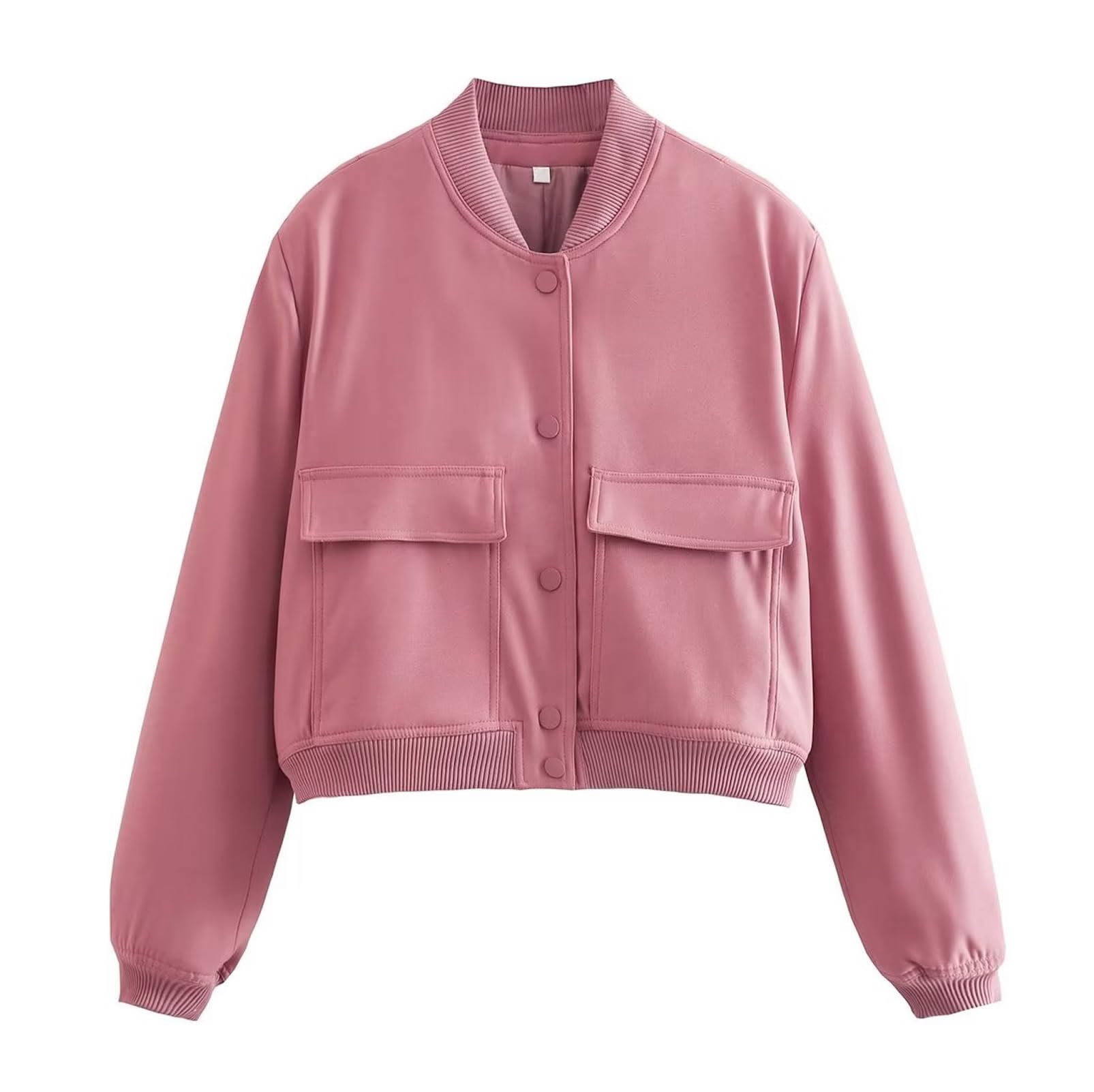 AnzberWomen's Standing Collar Button Short Casual Long Sleeved Jacket Solid Color School Team Flying Suit Jacket